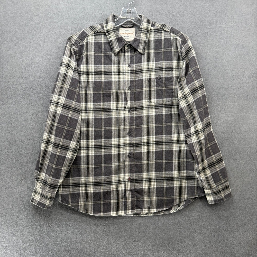 Weatherproof Vintage Mens Large Gray Plaid Flannel Button Down Shirt